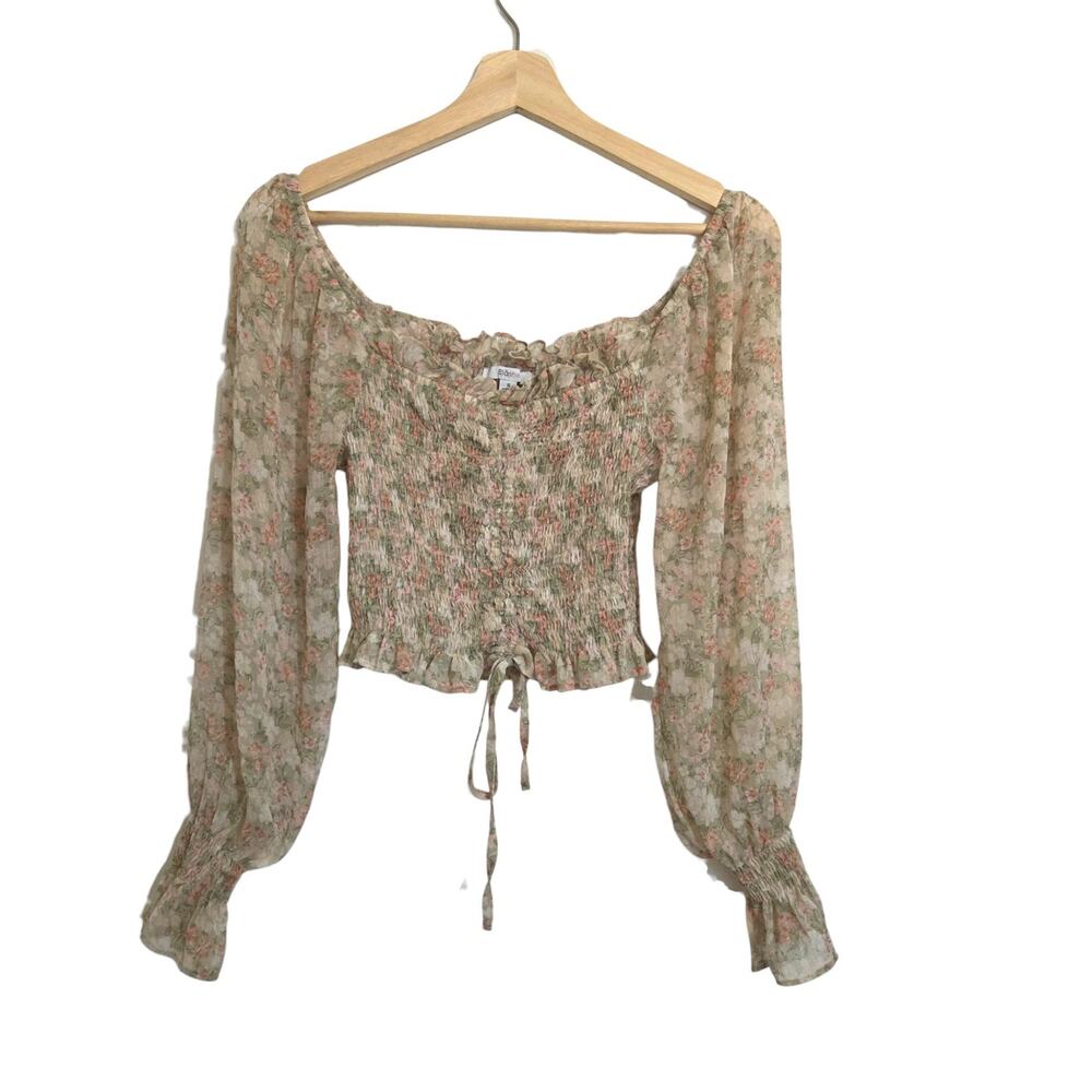Blāshe Floral Off-the-Shoulder Ruffle Wrist Cinch Front Coquette Y2K Top SMALL